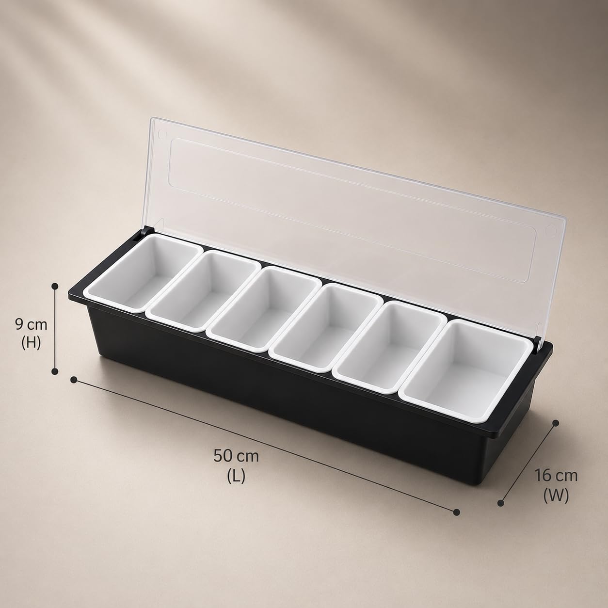 GURUBHAI EQUIPMENTS 4-Compartment Condiment Dispenser with Lid | Salad Bar Container for Restaurant, Buffet, Catering & Home Use | Food Prep Station Organizer with Removable Containers