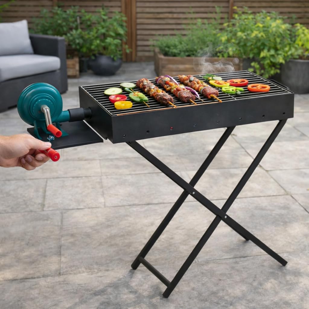 Gurubhai Equipments Commercial Charcoal Grill with Blower & Stand | Heavy Duty Barbecue Bhatti for Roasting & Grilling | Coal BBQ Grill for Restaurants, Catering & Outdoor Cooking