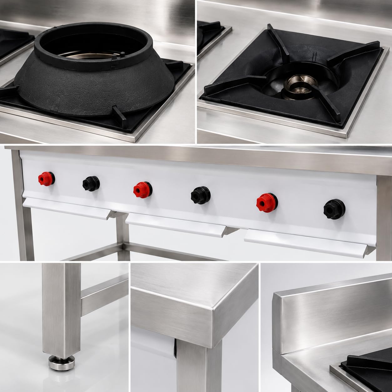 Gurubhai Equipments Stainless Steel Commercial Single Burner Gas Stove Table with Worktop Backsplash & Under Shelf for Hotel Restaurant Kitchen
