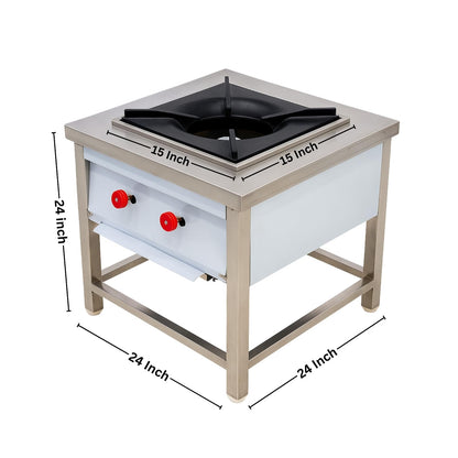 Gurubhai Equipments Commercial Stainless Steel Double Burner Gas Stove | Heavy-Duty Cooking Range with Backsplash & Control Valves for Restaurant, Hotel & Catering Kitchen