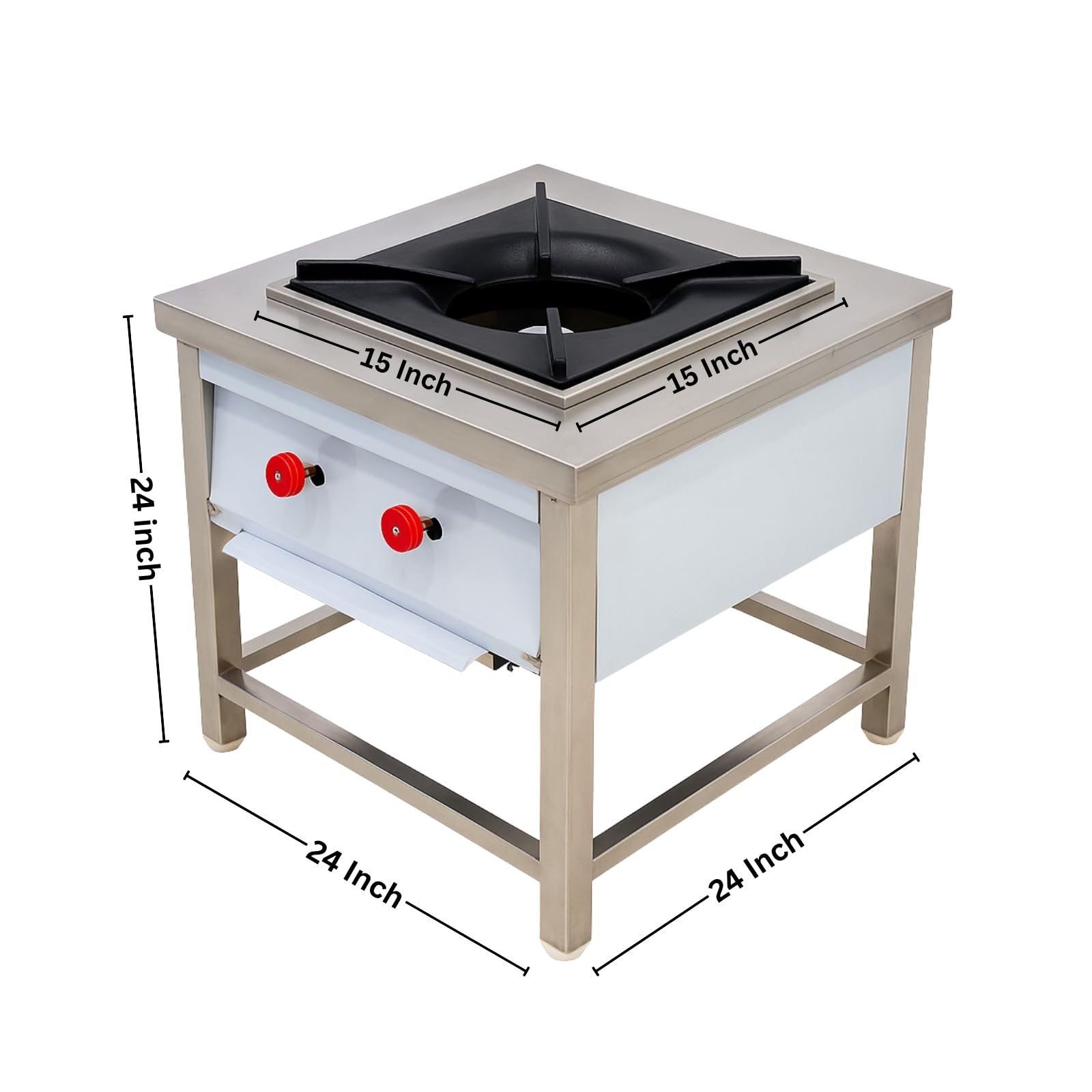 Gurubhai Equipments Stainless Steel Single Burner Bhatti Stove – Heavy-Duty Stock Pot Gas Range with Cast Iron Top & Control Valves | Ideal for Commercial Kitchen, Hotel & Restaurant Use
