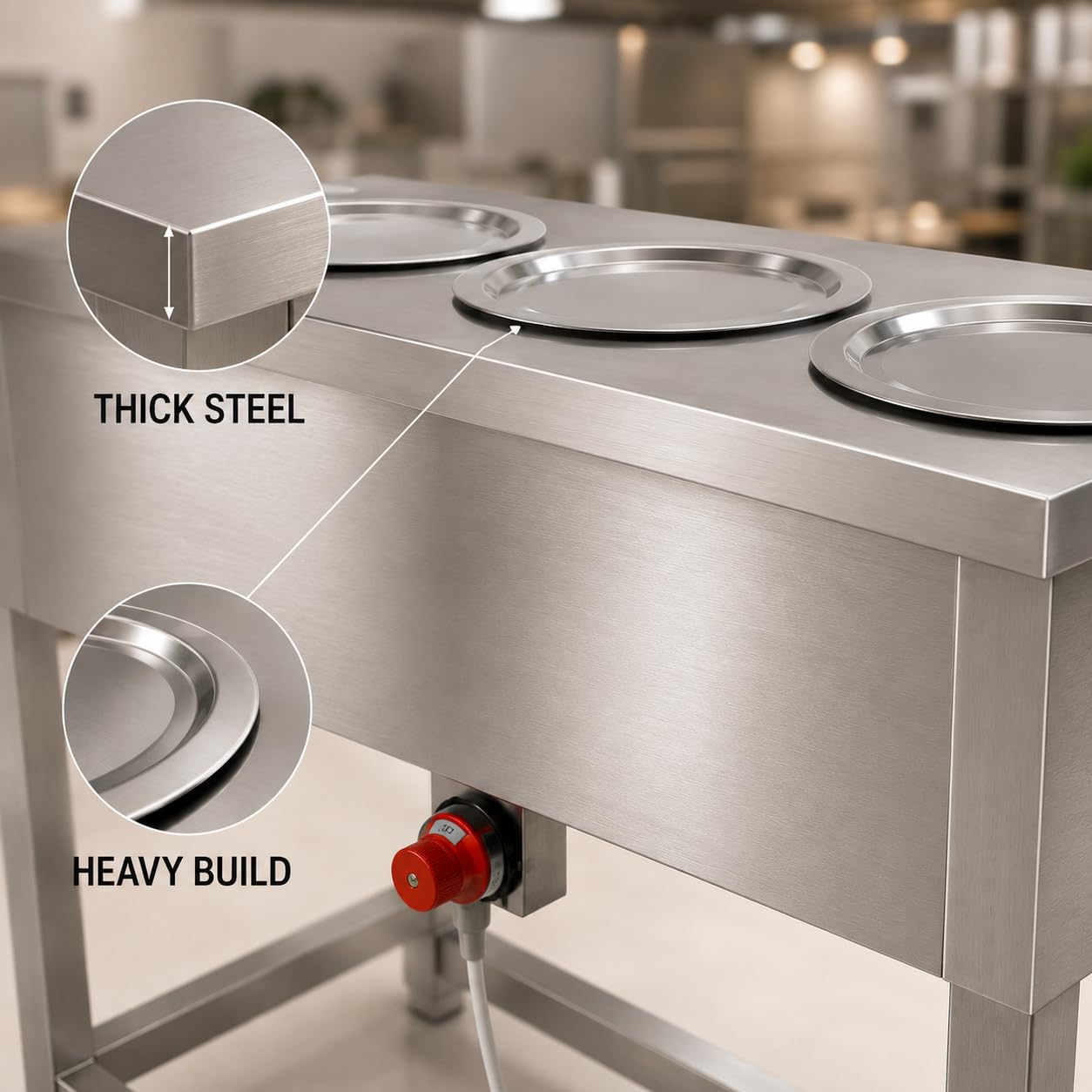 Gurubhai Equipments 3 Pot Electric Bain Marie Commercial Food Warmer Stainless Steel Steam Table Buffet Counter for Restaurant Catering