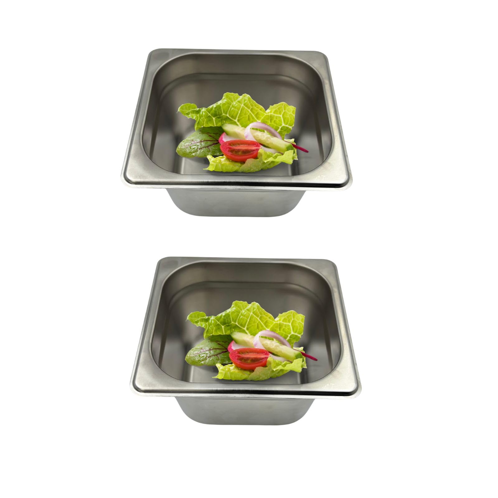 GURUBHAI EQUIPMENTS GN Pan 1/6 Size – 100mm (4" Deep) Stainless Steel Gastronorm Pans – Set of 2 | Commercial-Grade Food Containers for Kitchen, Buffet & Catering Use