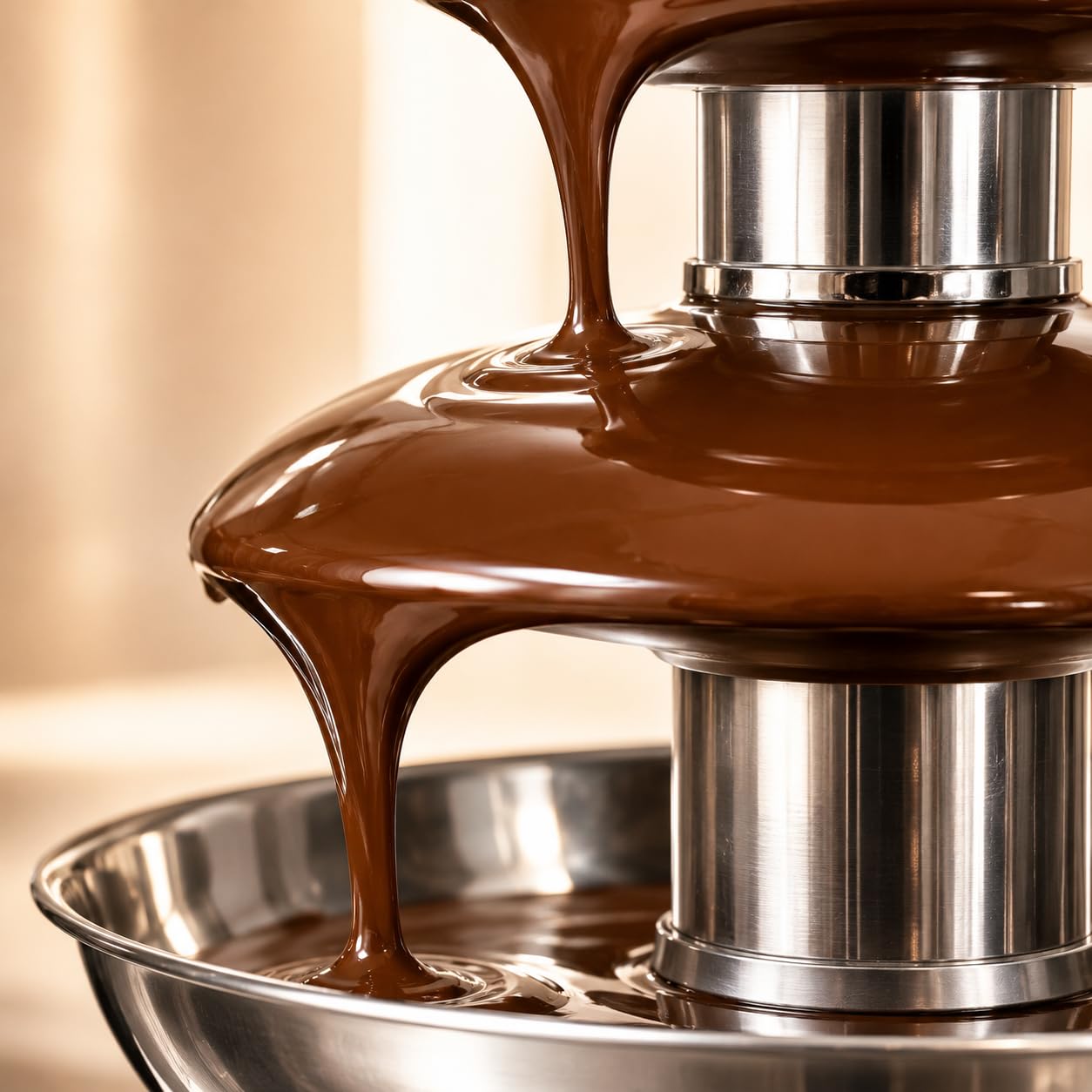 Gurubhai Equipments Electric Chocolate Fountain Machine with Stainless Steel Tower | 3-Tier Chocolate Fountain | Motor & Heating Control for Parties, Hotels, Catering & Events