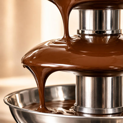 Gurubhai Equipments Electric Chocolate Fountain Machine with Stainless Steel Tower | 3-Tier Chocolate Fountain | Motor & Heating Control for Parties, Hotels, Catering & Events