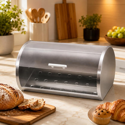 GURUBHAI EQUIPMENTS Roll Top Bread Box for Kitchen Countertop | Large Bread Storage Bin with Smooth Sliding Lid Keeps Bread Fresh | Modern Bread Box for Cafes & Bakeries