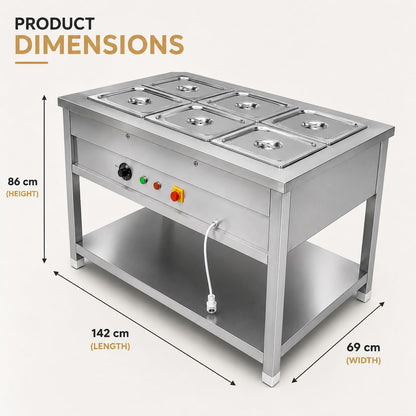 Gurubhai Equipments Electric Autocut Bain Marie Commercial Food Warmer Steam Table Buffet Counter with Undershelf for Restaurant Catering