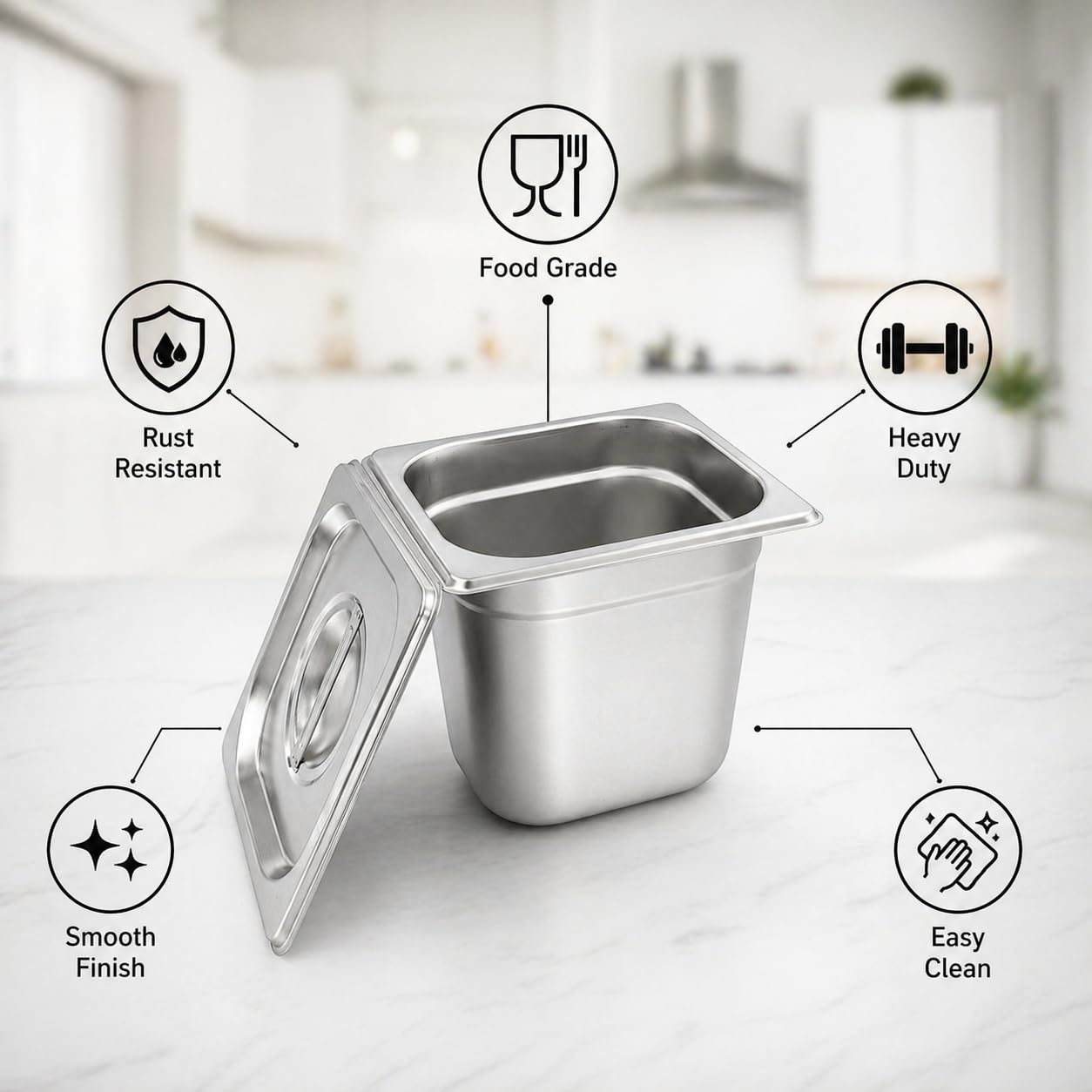 GURUBHAI EQUIPMENTS Gn Pan Food Container 1/2 100mm (4" Deep) Stainless Steel Gastronorm Pan with Lid-(Set of 1) – Easy-to-Clean Food Storage Solution for Commercial Kitchens, Catering use