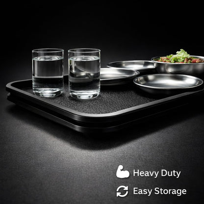 Gurubhai Equipments 31x41 cm Black Plastic Serving Tray – Set of 6 Heavy-Duty Rectangular Fast Food Trays for Restaurant, Cafeteria, Kitchen & Home Use | Easy-to-Clean, Non-Slip Food Serving Trays
