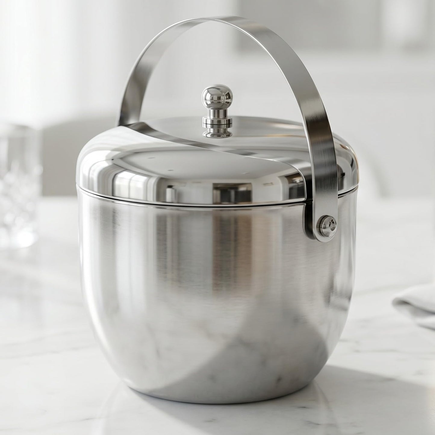Gurubhai Equipments Stainless Steel Ice Bucket with Ice Tong & Carry Handle Double Wall Ice Bucket for Bar Party Wine Champagne Beer Ice Storage