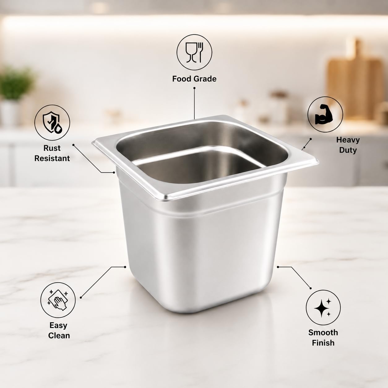 GURUBHAI EQUIPMENTS Gn Pan Food Container 1/2 100mm (4" Deep) Stainless Steel Gastronorm Pan with Lid-(Set of 1) – Easy-to-Clean Food Storage Solution for Commercial Kitchens, Catering use