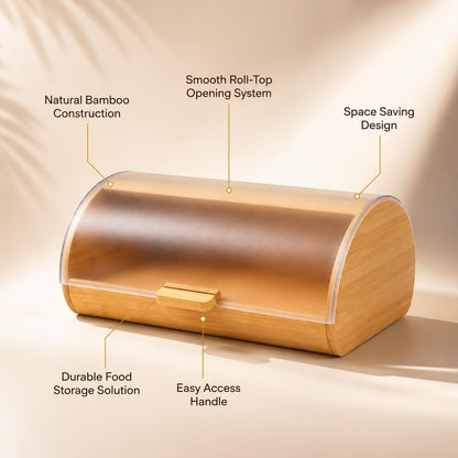 GURUBHAI EQUIPMENTS Roll Top Bread Box for Kitchen Countertop | Large Bread Storage Bin with Smooth Sliding Lid Keeps Bread Fresh | Modern Bread Box for Cafes & Bakeries