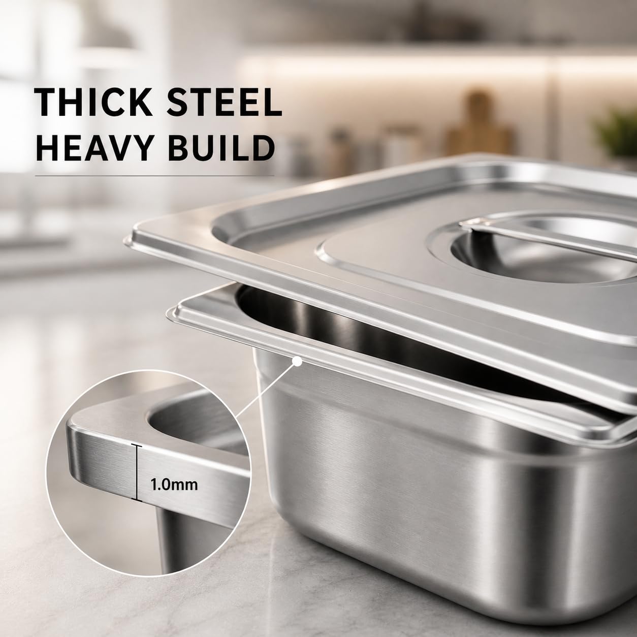 GURUBHAI EQUIPMENTS Gn Pan Food Container 1/2 100mm (4" Deep) Stainless Steel Gastronorm Pan with Lid-(Set of 1) – Easy-to-Clean Food Storage Solution for Commercial Kitchens, Catering use