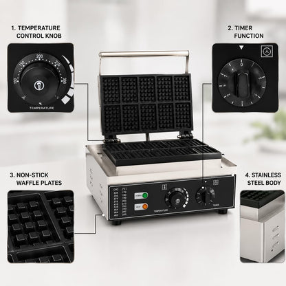 Gurubhai Equipments Commercial Waffle Maker Machine, Electric Belgian Waffle Baker, Professional Waffle Machine for Cafe Bakery Restaurant Food Stall