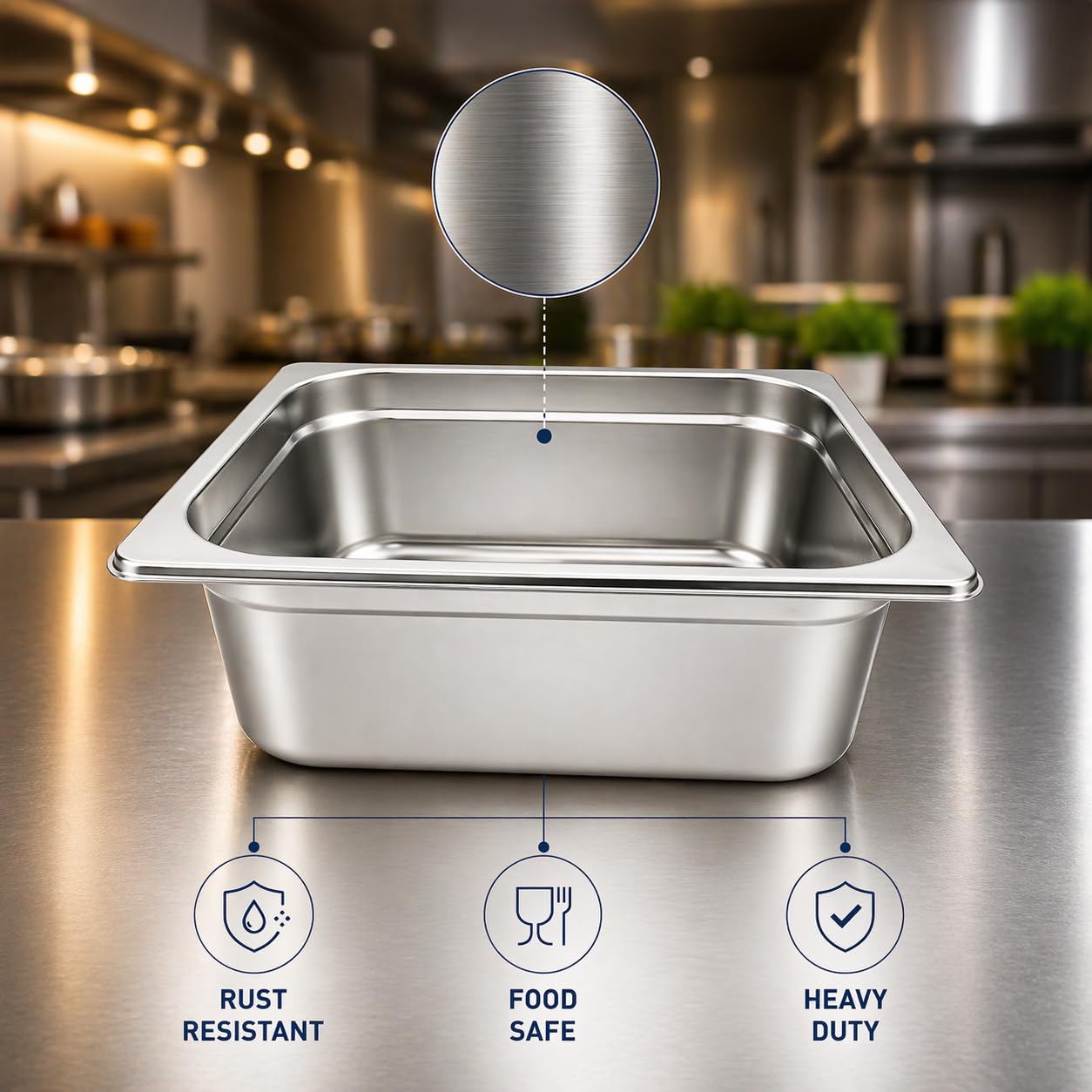 GURUBHAI EQUIPMENTS GN Pan Food Container 1/2 100 mm (4" Deep) Stainless Steel Gastronorm Pan, Easy-to-Clean Food Storage Solution for Commercial Kitchen & Catering Use