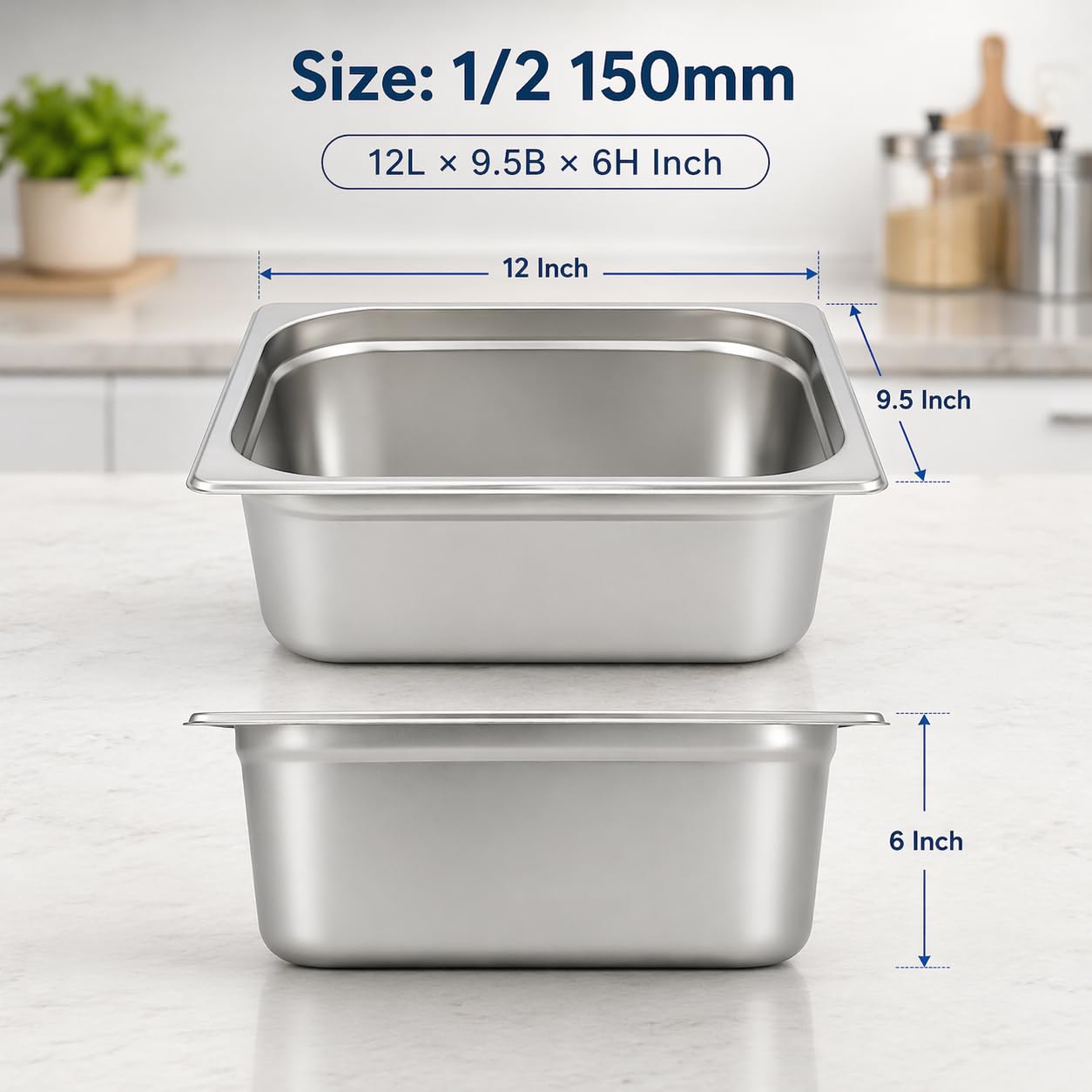 GURUBHAI EQUIPMENTS Gn Pan Food Container 1/2 100mm (4" Deep) Stainless Steel Gastronorm Pan with Lid-(Set of 1) – Easy-to-Clean Food Storage Solution for Commercial Kitchens, Catering use