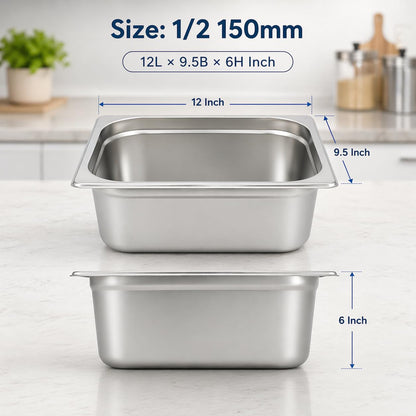 GURUBHAI EQUIPMENTS Gn Pan Food Container 1/2 100mm (4" Deep) Stainless Steel Gastronorm Pan with Lid-(Set of 1) – Easy-to-Clean Food Storage Solution for Commercial Kitchens, Catering use