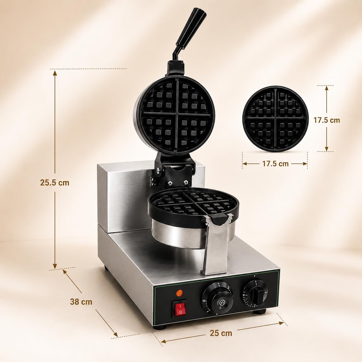 Gurubhai Equipments Round Rotating Waffle Machine, Commercial Electric Belgian Waffle Maker, Rotary Waffle Baker for Cafe Bakery Restaurant