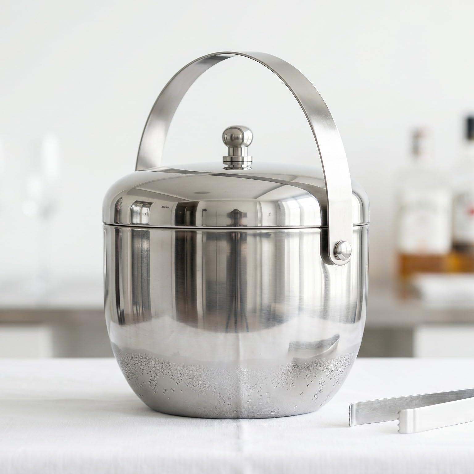 Gurubhai Equipments Stainless Steel Ice Bucket with Ice Tong & Carry Handle Double Wall Ice Bucket for Bar Party Wine Champagne Beer Ice Storage