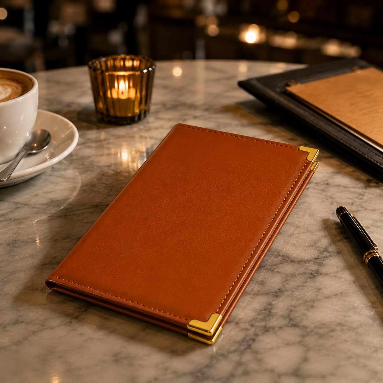 Gurubhai Equipments Premium Bill Folder – Pack of 6 | PU Leather Restaurant Check Presenter with Cash & Card Pocket | Durable & Stylish for Hotels & Cafés (N Brown)