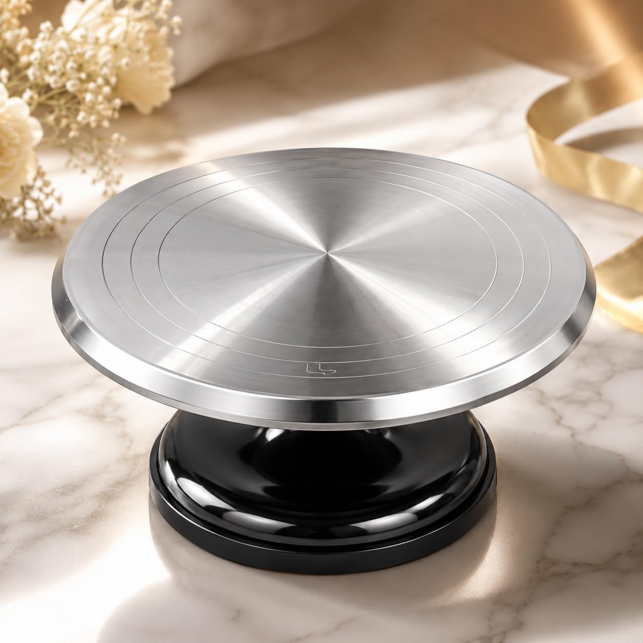 Gurubhai Equipments Stainless Steel Cake Turntable with Non-Slip Base | 360° Rotating Cake Decorating Stand for Icing, Frosting & Baking | Heavy Duty Cake Stand for Home & Professional Bakers