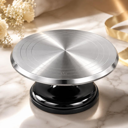 Gurubhai Equipments Stainless Steel Cake Turntable with Non-Slip Base | 360° Rotating Cake Decorating Stand for Icing, Frosting & Baking | Heavy Duty Cake Stand for Home & Professional Bakers
