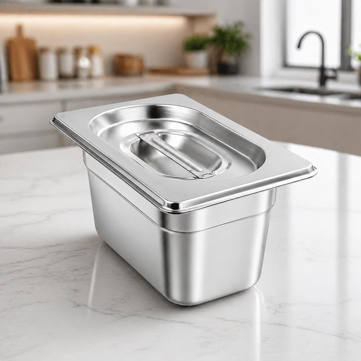 GURUBHAI EQUIPMENTS Stainless Steel GN Pan 1/9 Size – 100mm (4" Deep) Gastronorm Food Container with Lid | Commercial Grade Pan for Catering, Buffet & Kitchen Storage (Set of 1)