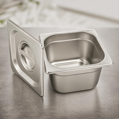 GURUBHAI EQUIPMENTS Gn Pan Food Container 1/2 100mm (4" Deep) Stainless Steel Gastronorm Pan with Lid-(Set of 1) – Easy-to-Clean Food Storage Solution for Commercial Kitchens, Catering use