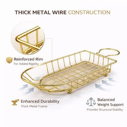 Gurubhai Equipments Metal Wire Serving Basket with Handle | Snack & French Fries Serving Tray | Restaurant Tabletop Bread & Fries Basket for Home, Cafe & Hotel