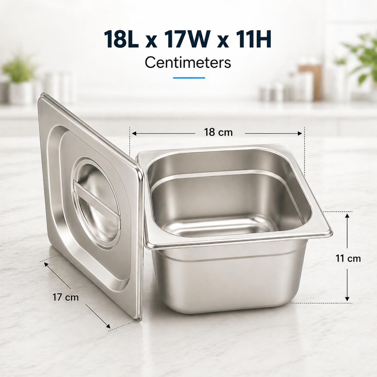 GURUBHAI EQUIPMENTS GN Pan Food Container 1/6 100 mm with lid Stainless Steel Gastronorm Pan with Lid, Easy-to-Clean Food Storage Solution for Commercial Kitchens & Catering Use