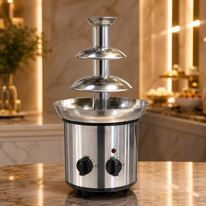 Gurubhai Equipments Electric Chocolate Fountain Machine with Stainless Steel Tower | 3-Tier Chocolate Fountain | Motor & Heating Control for Parties, Hotels, Catering & Events