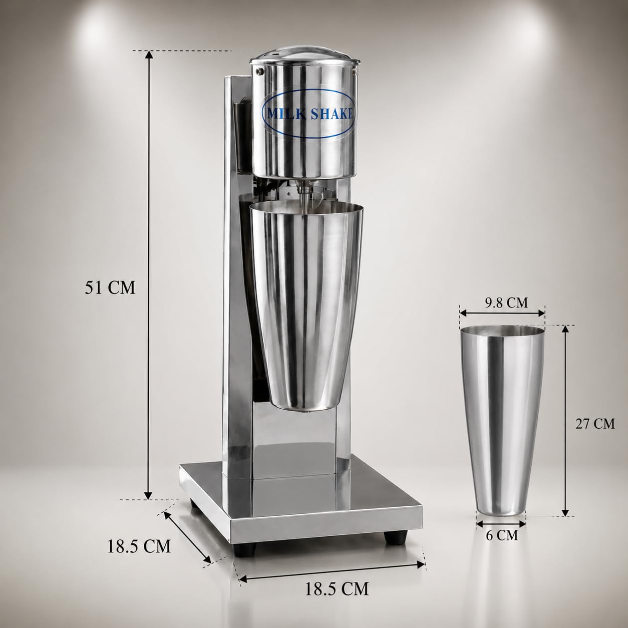 Gurubhai Equipments Electric Stainless Steel Single Head Milkshake Maker, 2-Speed Commercial Mixer With 220V, Includes Mixing Cup, Ideal For Smoothies Heavy-Duty Drink Blender (Single Head),560 Watts