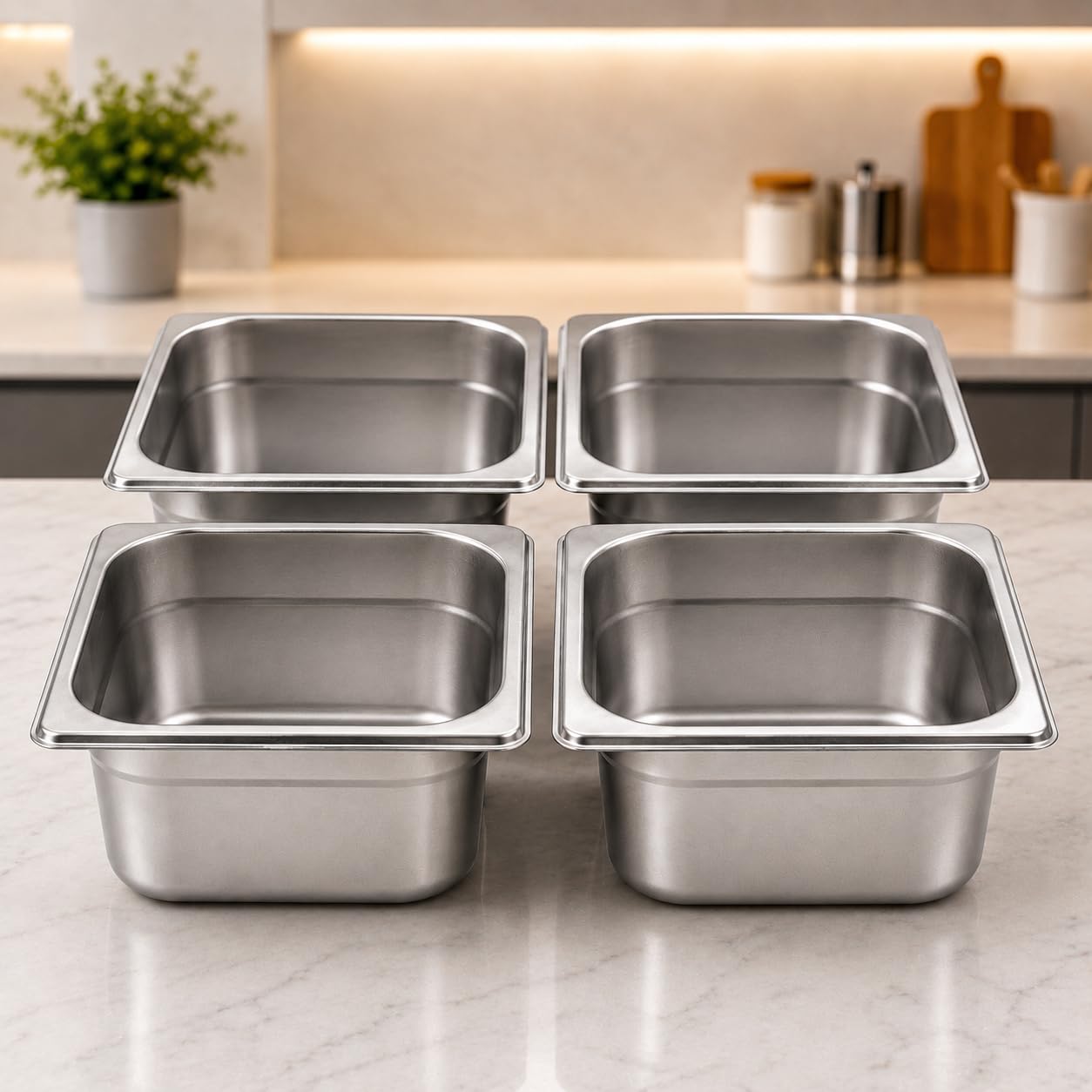GURUBHAI EQUIPMENTS GN Pan Food Container 1/6 100mm (4" Deep) Stainless Steel Gastronorm Pan (Set of 4), Easy-to-Clean Food Storage Solution for Commercial Kitchens & Catering Use