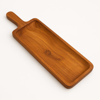 GURUBHAI EQUIPMENTS Wooden Serving Tray with Handle Set of 3 – Rectangular Sizzler Bet with Handle for Hot Sizzling Platters | Durable Wooden Underliner for Restaurants, Café & Home Serving
