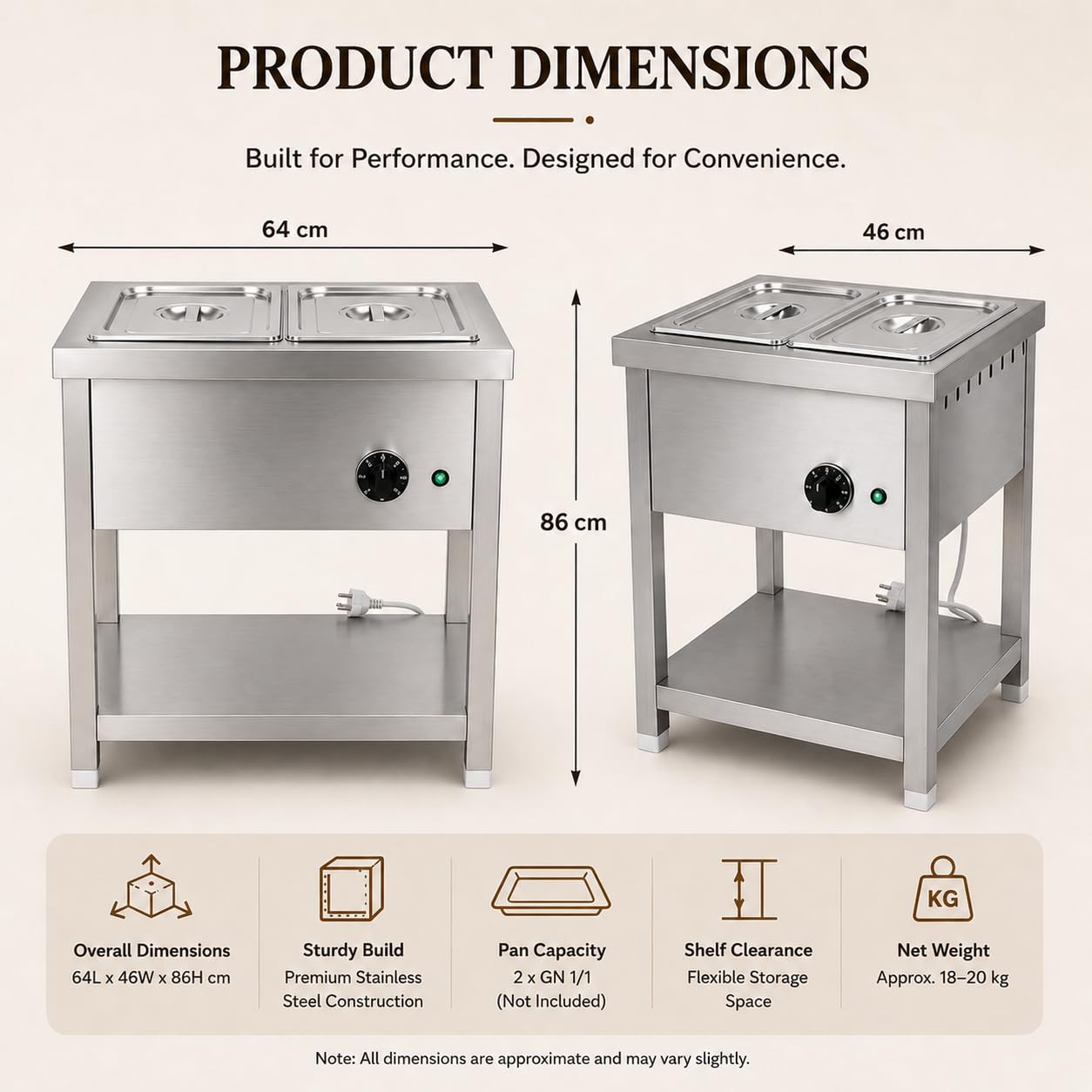 Gurubhai Equipments Electric Autocut Bain Marie Commercial Food Warmer Steam Table Buffet Counter with Undershelf for Restaurant Catering