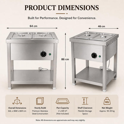 Gurubhai Equipments Electric Autocut Bain Marie Commercial Food Warmer Steam Table Buffet Counter with Undershelf for Restaurant Catering