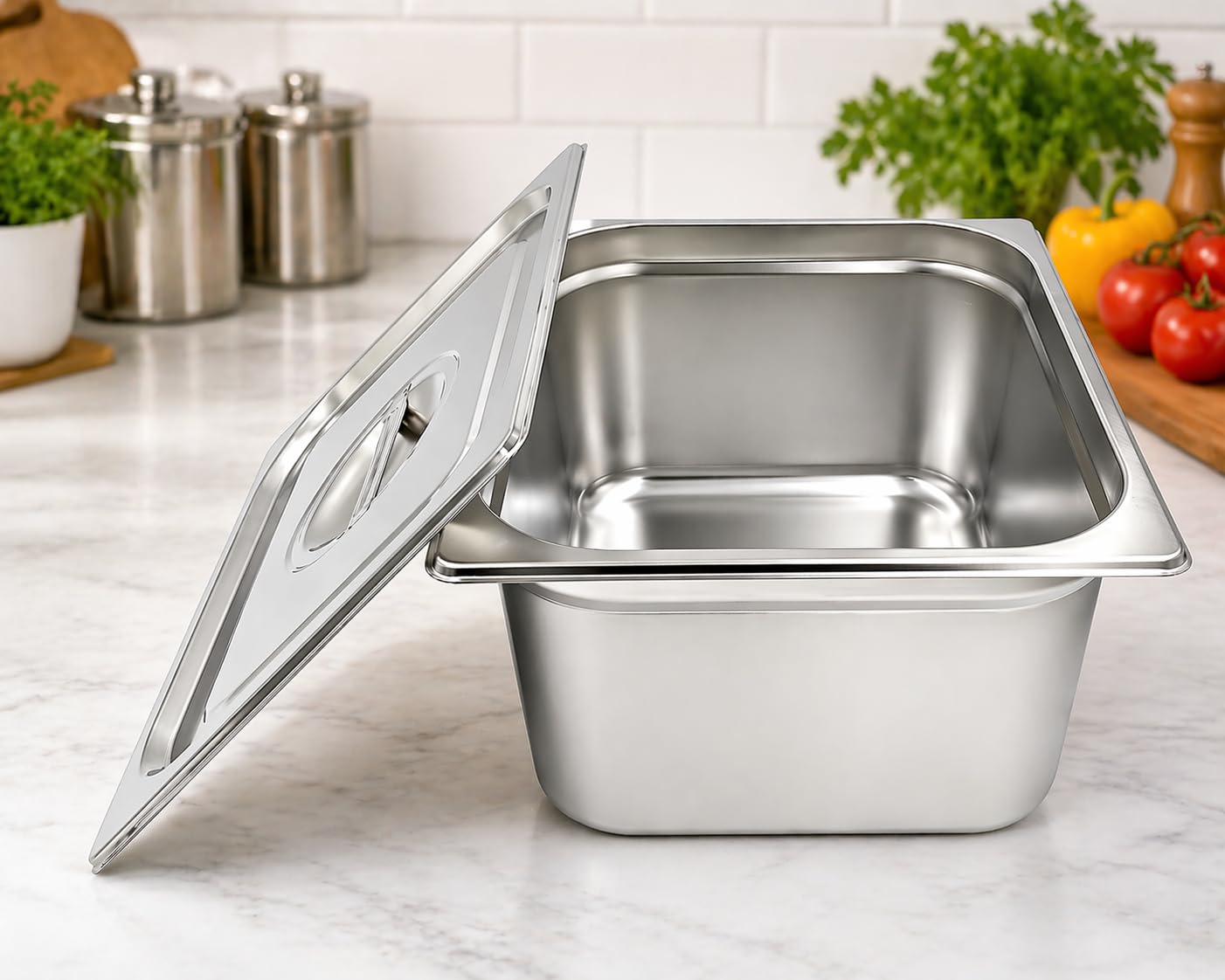 GURUBHAI EQUIPMENTS Gn Pan Food Container 1/2 100mm (4" Deep) Stainless Steel Gastronorm Pan with Lid-(Set of 1) – Easy-to-Clean Food Storage Solution for Commercial Kitchens, Catering use