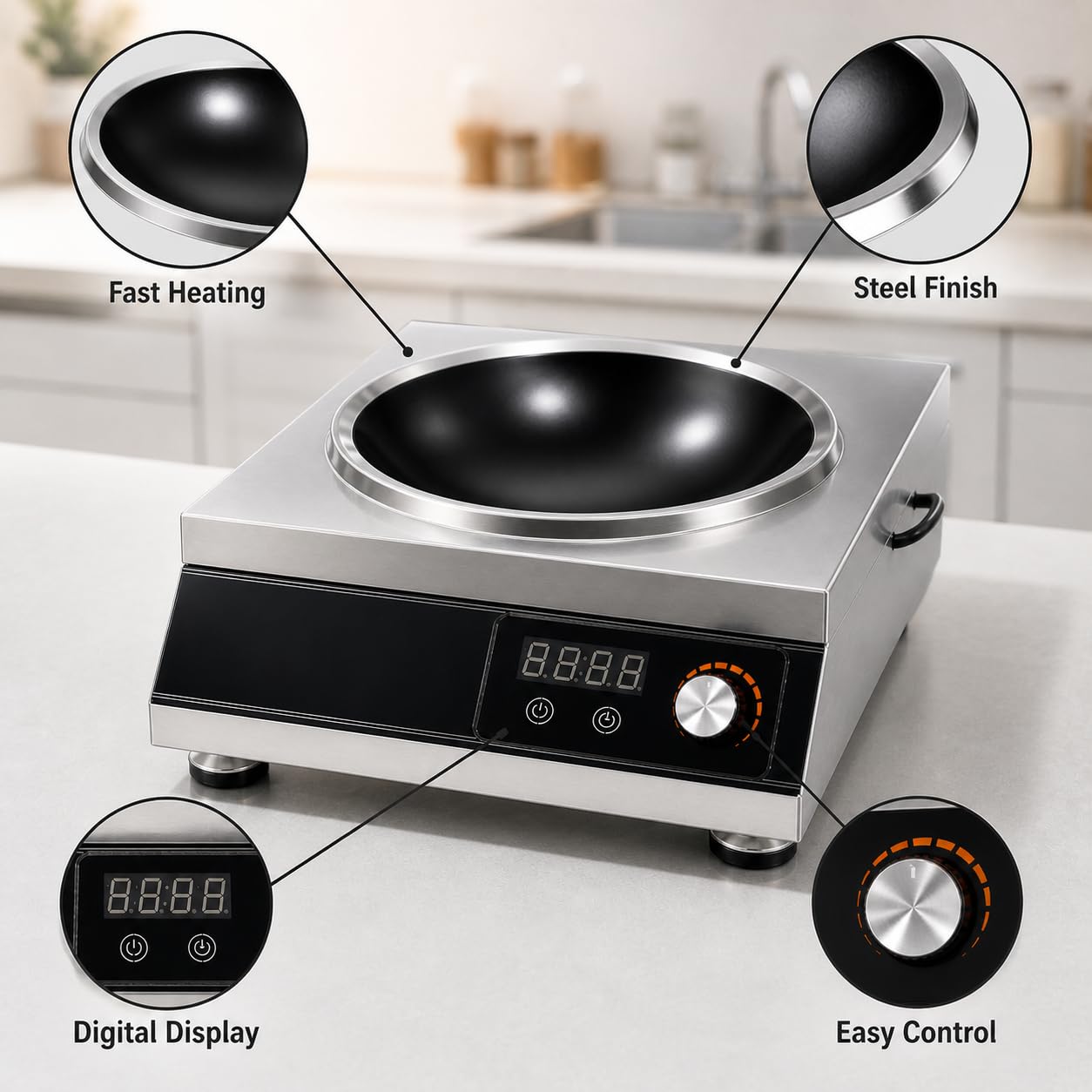 Gurubhai Equipment Commercial Induction Cooktop | Flat Induction Stove with Temperature Control | Heavy Duty Commercial Induction for Restaurant, Hotel & Catering Kitchen