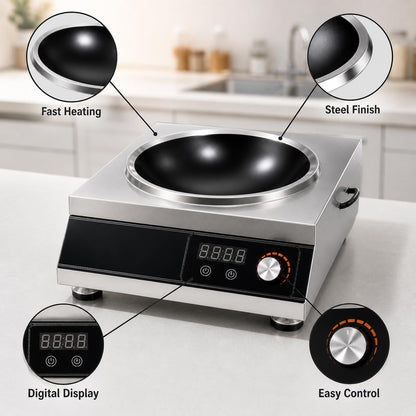 GURUBHAI EQUIPMENTS Commercial Induction Cooktop | Flat Induction Stove with Temperature Control | Heavy Duty Commercial Induction for Restaurant, Hotel & Catering Kitchen