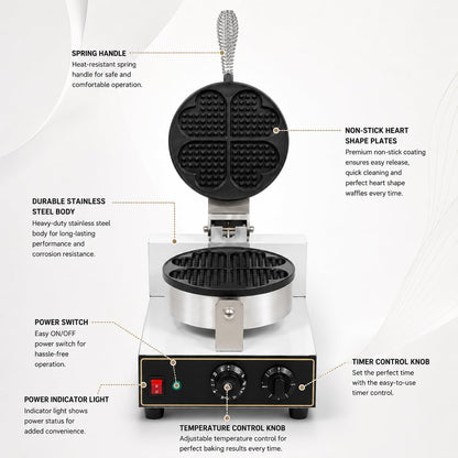Gurubhai Equipments Heart Shape Waffle Maker 5 Slot, Commercial Electric Waffle Maker Machine, Professional Belgian Waffle Machine for Cafe Bakery