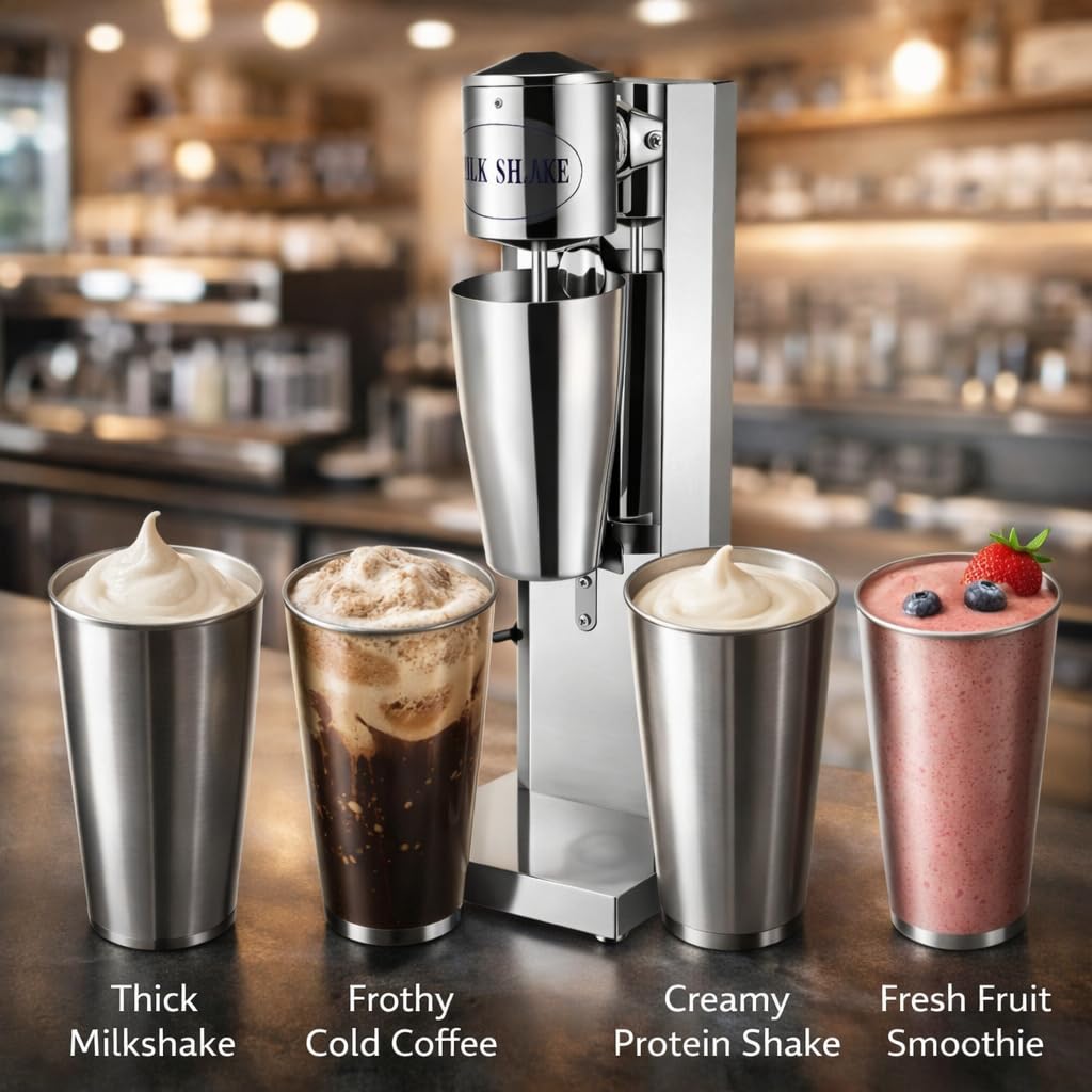 Gurubhai Equipments Commercial Milkshake Maker | Heavy-Duty Double Mixer | Electric Blender Machine with Mixing Cups for Milkshakes, Smoothies, and Drinks