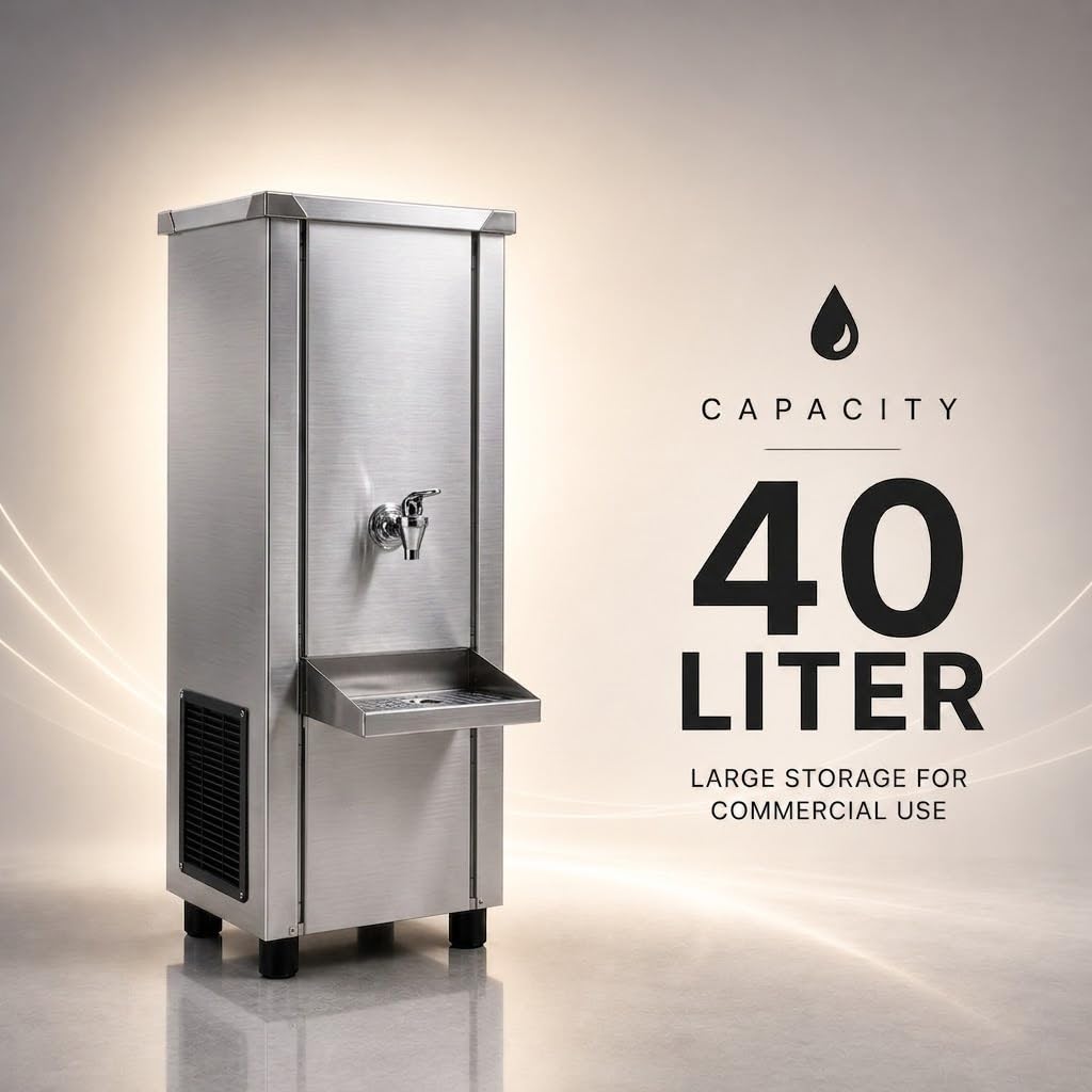 Gurubhai Equipments 40L Stainless Steel Water Cooler | Commercial Drinking Water Cooler Machine | Heavy Duty Electric Water Cooler for Office, School & Restaurant