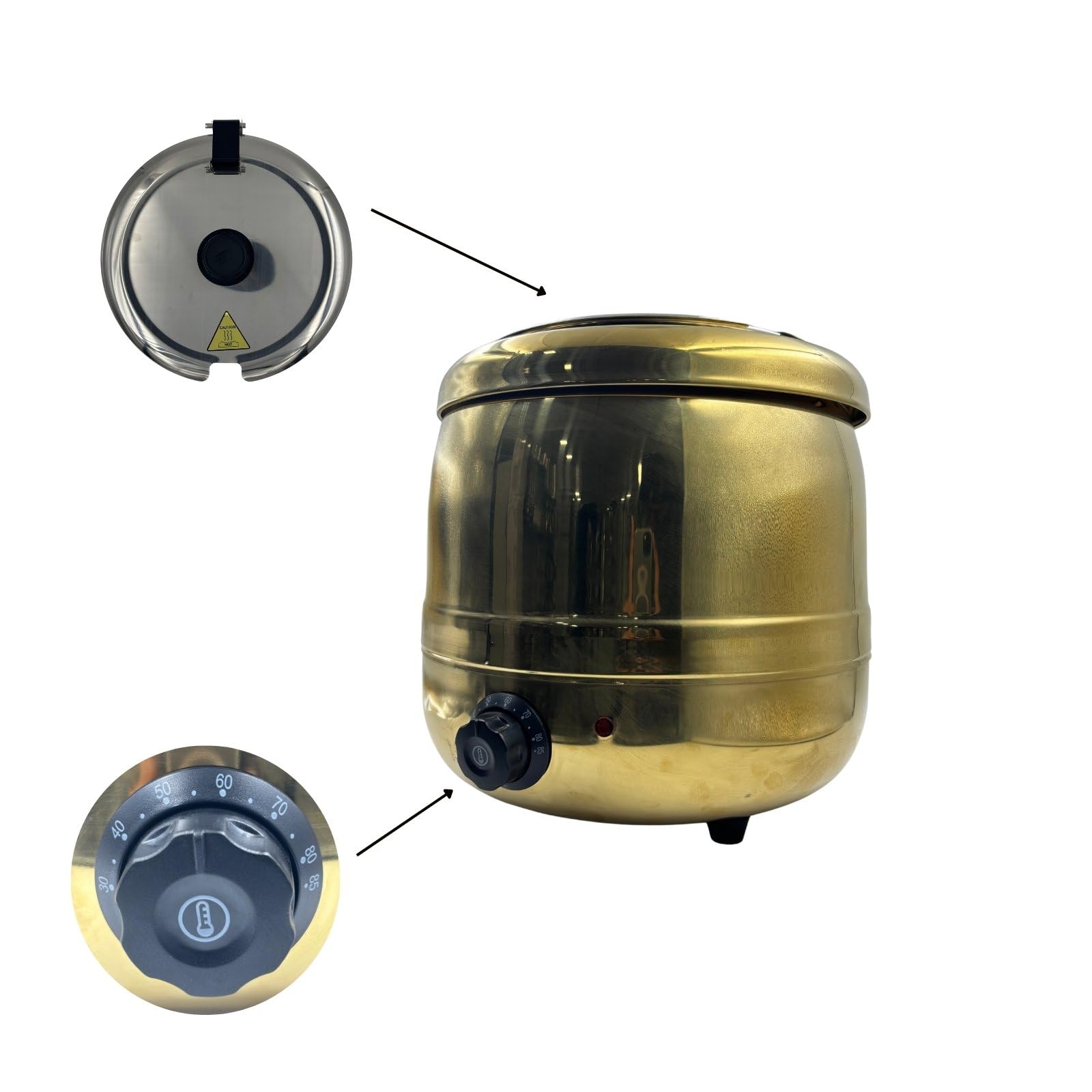 Gurubhai Equipments Electric Golden Soup Kettle Warmer, 10 Liter – Soup Warmer Tureen for Catering, Restaurants & Buffets, Ideal for Keeping Soups, Stews & Hot Foods Warm
