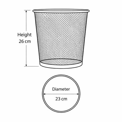 GURUBHAI EQUIPMENTS Metal Mesh Waste Bin | Black Dustbin for Office, Home, Kitchen, Study Room & Bathroom | Round Open Trash Can for Paper & Dry Waste (Steel Mesh, Rust-Resistant)