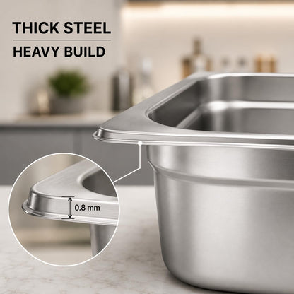 GURUBHAI EQUIPMENTS Gn Pan Food Container 1/2 100mm (4" Deep) Stainless Steel Gastronorm Pan with Lid-(Set of 1) – Easy-to-Clean Food Storage Solution for Commercial Kitchens, Catering use