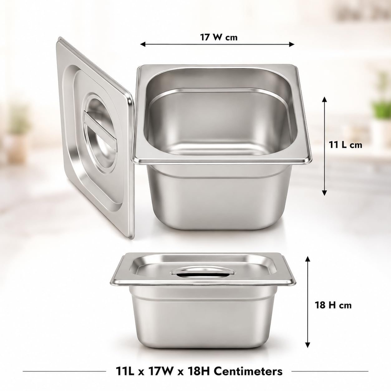 GURUBHAI EQUIPMENTS Gn Pan Food Container 1/2 100mm (4" Deep) Stainless Steel Gastronorm Pan with Lid-(Set of 1) – Easy-to-Clean Food Storage Solution for Commercial Kitchens, Catering use