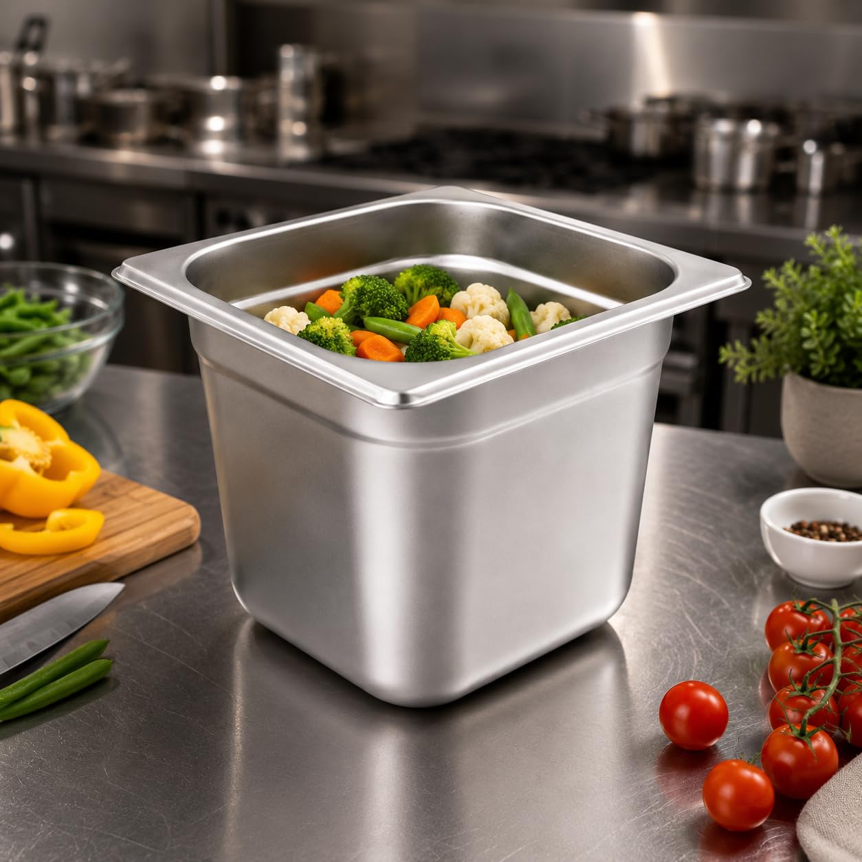 GURUBHAI EQUIPMENTS Gn Pan Food Container 1/2 100mm (4" Deep) Stainless Steel Gastronorm Pan with Lid-(Set of 1) – Easy-to-Clean Food Storage Solution for Commercial Kitchens, Catering use