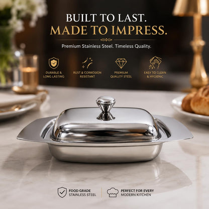 Gurubhai Equipments Stainless Steel Butter Dish with Lid – Rust-Free Butter Box for Storage & Table Serving | Elegant Serveware for Home, Café & Restaurant Use