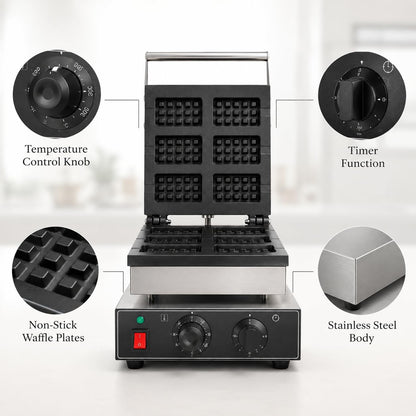 Gurubhai Equipments Commercial Waffle Maker Machine, Electric Belgian Waffle Baker, Professional Waffle Machine for Cafe Bakery Restaurant Food Stall