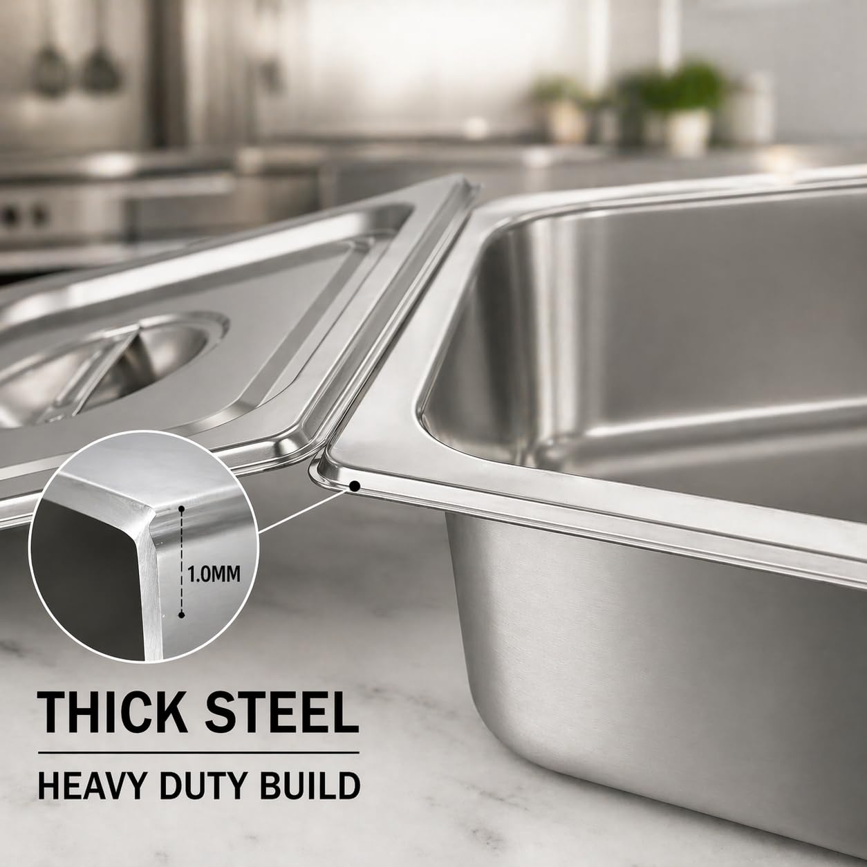 GURUBHAI EQUIPMENTS GN Pan Food Container 1/2 150 mm with lid Stainless Steel Gastronorm Pan with Lid, Easy-to-Clean Food Storage Solution for Commercial Kitchens & Catering Use